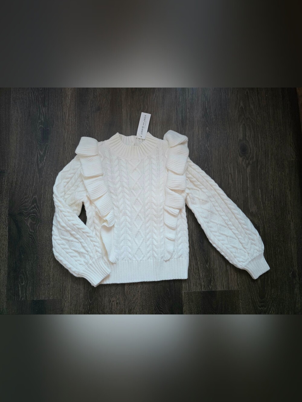 Janie and Jack cream white cable knit ruffle sweater